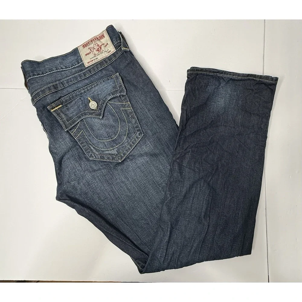 True Religion Jeans Mens Size 44x34 Geno SN Flap Slim‎ Blue Big & Tall Designer